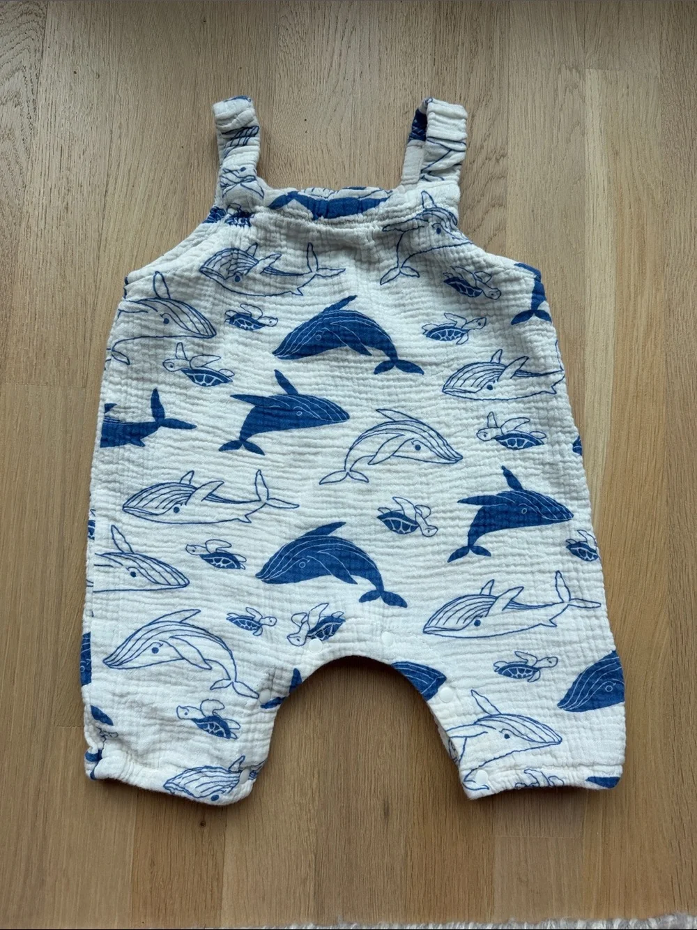 MiniOlie Baby Romper with Blue Whale Print